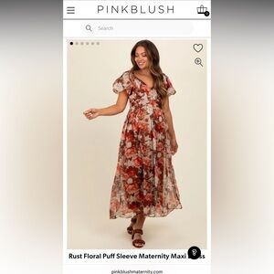 Pinkblush Rust Floral Puff Sleeve Maxi Dress